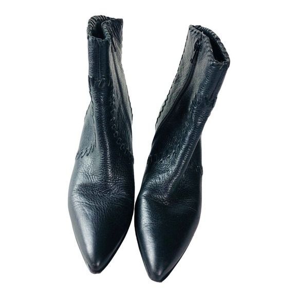 Antonio Melani Black Leather Thick Stitch Ankle Bootie Pointed Toe Zip Sz 7 M - Picture 5 of 9